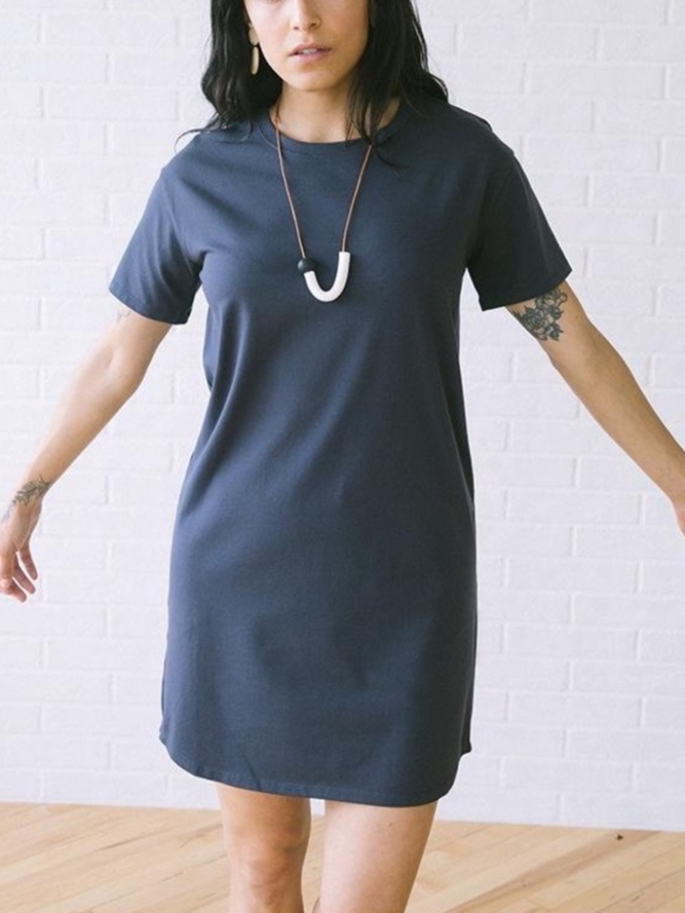 Tradlands Baja T-Shirt Dress Short-Sleeve Crew Neck Blue Gray Women's Small S